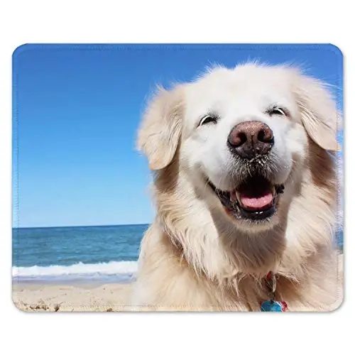 Auhoahsil Mouse Pad, 12 x 10 in Animals Theme Computer Mouse Pad for Desk, Premium-Textured Non-Slip Rubber Stitched Edges Waterproof Square Mouse Mat for Gaming Work Wireless Mice, Beach & Dog - AUHOAHSIL