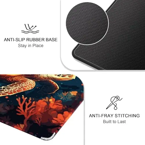 Auhoahsil Mouse Pad, 12 x 10 in Animals Theme Computer Mouse Pad for Desk, Premium-Textured Non-Slip Rubber Stitched Edges Waterproof Square Mouse Mat for Gaming Work Wireless Mice, Coral & Turtle - 5