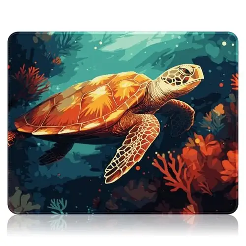 Auhoahsil Mouse Pad, 12 x 10 in Animals Theme Computer Mouse Pad for Desk, Premium-Textured Non-Slip Rubber Stitched Edges Waterproof Square Mouse Mat for Gaming Work Wireless Mice, Coral & Turtle 