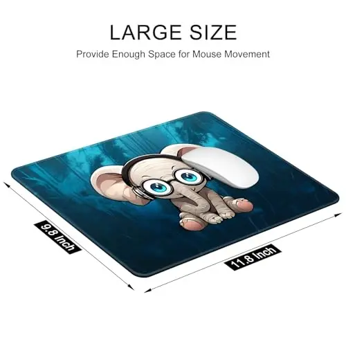 Auhoahsil Mouse Pad, 12 x 10 in Animals Theme Computer Mouse Pad for Desk, Premium-Textured Non-Slip Rubber Stitched Edges Waterproof Square Mouse Mat for Gaming Work Wireless Mice, Elephant - 3