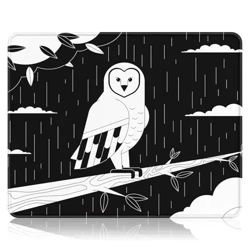 Auhoahsil Mouse Pad, 12 x 10 in Owl Theme Computer Mouse Pad for Desk, Premium-Textured Non-Slip Rubber Stitched Edges Waterproof Square Mouse Mat for Gaming Work Wireless Mice, Simple Black White 