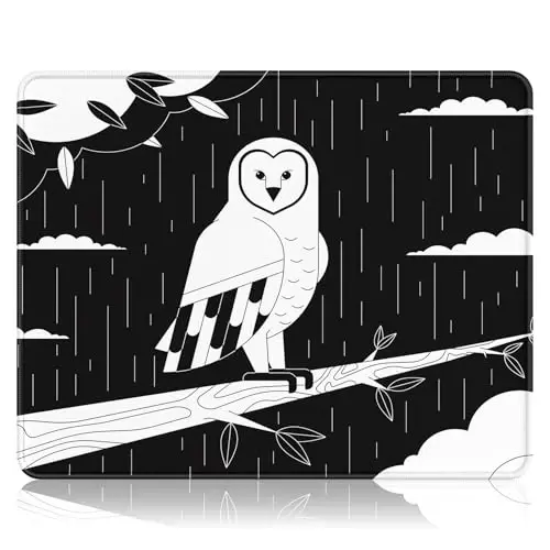 Auhoahsil Mouse Pad, 12 x 10 in Owl Theme Computer Mouse Pad for Desk, Premium-Textured Non-Slip Rubber Stitched Edges Waterproof Square Mouse Mat for Gaming Work Wireless Mice, Simple Black White - 1