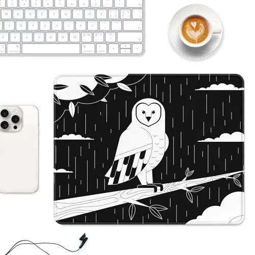 Auhoahsil Mouse Pad, 12 x 10 in Owl Theme Computer Mouse Pad for Desk, Premium-Textured Non-Slip Rubber Stitched Edges Waterproof Square Mouse Mat for Gaming Work Wireless Mice, Simple Black White - 2