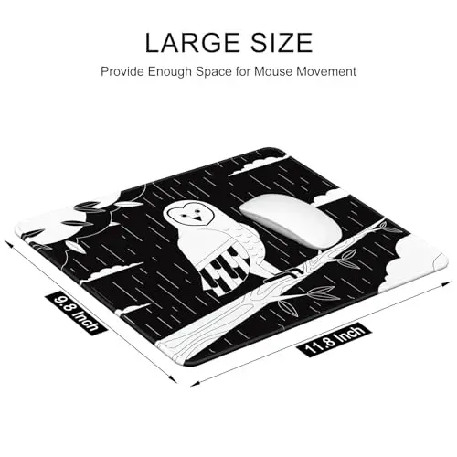 Auhoahsil Mouse Pad, 12 x 10 in Owl Theme Computer Mouse Pad for Desk, Premium-Textured Non-Slip Rubber Stitched Edges Waterproof Square Mouse Mat for Gaming Work Wireless Mice, Simple Black White - 3
