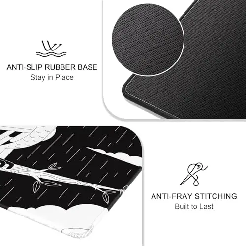 Auhoahsil Mouse Pad, 12 x 10 in Owl Theme Computer Mouse Pad for Desk, Premium-Textured Non-Slip Rubber Stitched Edges Waterproof Square Mouse Mat for Gaming Work Wireless Mice, Simple Black White - 5