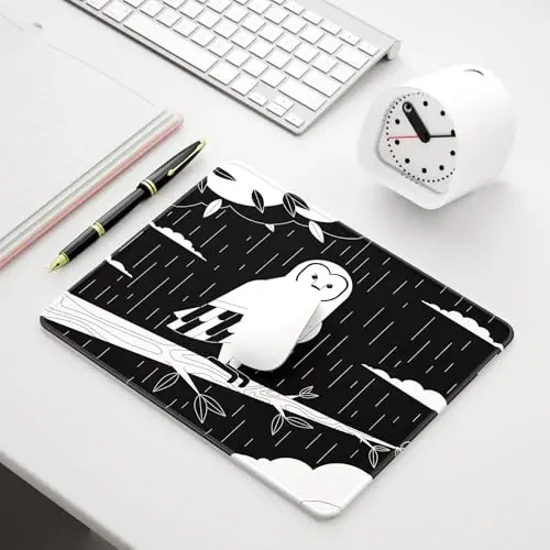 Auhoahsil Mouse Pad, 12 x 10 in Owl Theme Computer Mouse Pad for Desk, Premium-Textured Non-Slip Rubber Stitched Edges Waterproof Square Mouse Mat for Gaming Work Wireless Mice, Simple Black White - 7