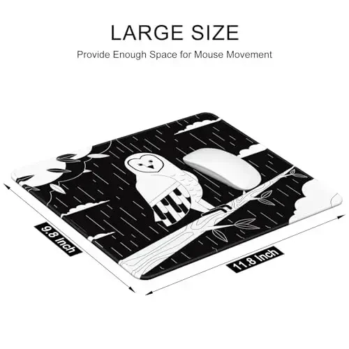 Auhoahsil Mouse Pad, 12 x 10 in Owl Theme Computer Mouse Pad for Desk, Premium-Textured Non-Slip Rubber Stitched Edges Waterproof Square Mouse Mat for Gaming Work Wireless Mice, Simple Black White - 3