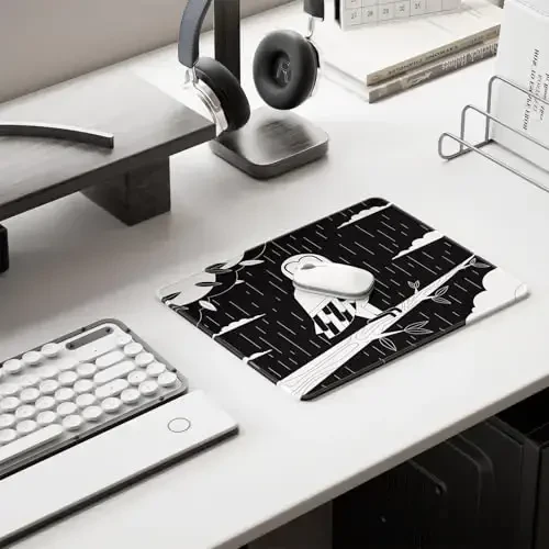 Auhoahsil Mouse Pad, 12 x 10 in Owl Theme Computer Mouse Pad for Desk, Premium-Textured Non-Slip Rubber Stitched Edges Waterproof Square Mouse Mat for Gaming Work Wireless Mice, Simple Black White - 6