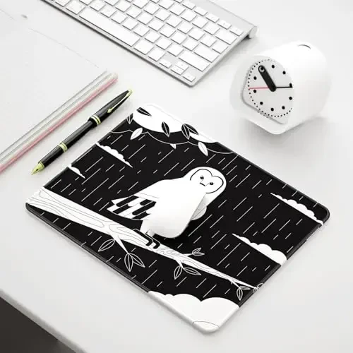 Auhoahsil Mouse Pad, 12 x 10 in Owl Theme Computer Mouse Pad for Desk, Premium-Textured Non-Slip Rubber Stitched Edges Waterproof Square Mouse Mat for Gaming Work Wireless Mice, Simple Black White - 7
