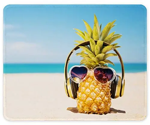 Auhoahsil Mouse Pad, 12 x 10 in Beach Theme Computer Mouse Pad for Desk, Premium-Textured Non-Slip Rubber Stitched Edges Waterproof Square Mouse Mat for Gaming Work Wireless Mice, Pineapple 
