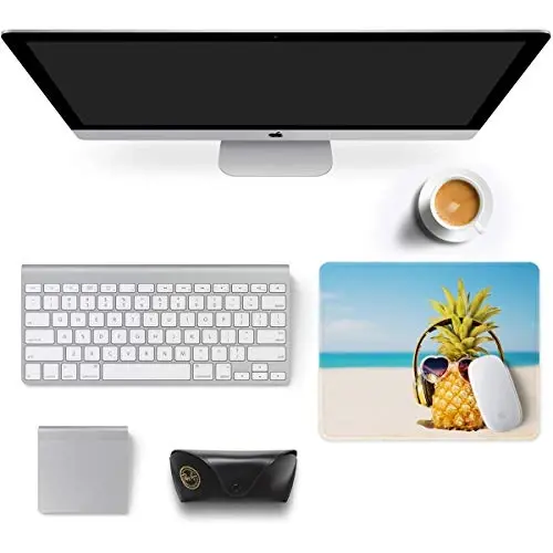 Auhoahsil Mouse Pad, 12 x 10 in Beach Theme Computer Mouse Pad for Desk, Premium-Textured Non-Slip Rubber Stitched Edges Waterproof Square Mouse Mat for Gaming Work Wireless Mice, Pineapple - 3