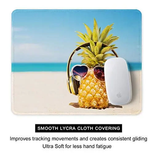 Auhoahsil Mouse Pad, 12 x 10 in Beach Theme Computer Mouse Pad for Desk, Premium-Textured Non-Slip Rubber Stitched Edges Waterproof Square Mouse Mat for Gaming Work Wireless Mice, Pineapple - 4
