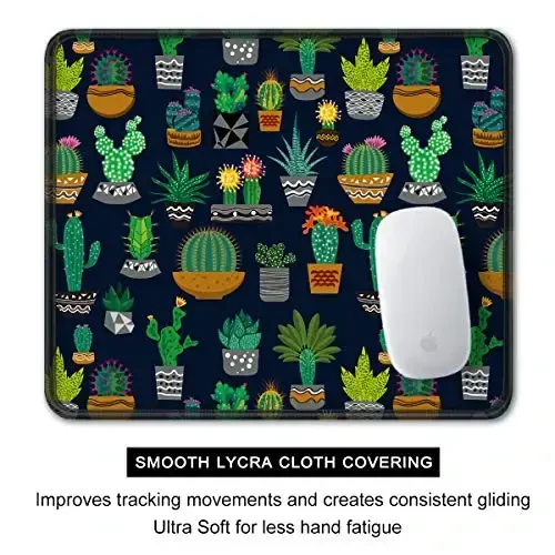 Auhoahsil Mouse Pad, 12 x 10 in Cactus Theme Computer Mouse Pad for Desk, Premium-Textured Non-Slip Rubber Stitched Edges Waterproof Square Mouse Mat for Gaming Work Wireless Mice, Black - 4