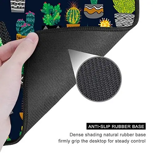 Auhoahsil Mouse Pad, 12 x 10 in Cactus Theme Computer Mouse Pad for Desk, Premium-Textured Non-Slip Rubber Stitched Edges Waterproof Square Mouse Mat for Gaming Work Wireless Mice, Black - 5