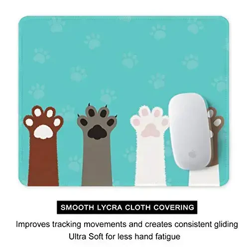 Auhoahsil Mouse Pad, 12 x 10 in Cute Cat Paws Theme Computer Mouse Pad for Desk, Premium-Textured Non-Slip Rubber Stitched Edges Waterproof Square Mouse Mat for Gaming Work Wireless Mice, Green - 4