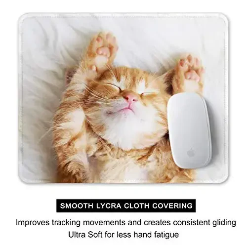 Auhoahsil Mouse Pad, 12 x 10 in Cute Cat Theme Computer Mouse Pad for Desk, Premium-Textured Non-Slip Rubber Stitched Edges Waterproof Square Mouse Mat for Gaming Work Wireless Mice, White - 4