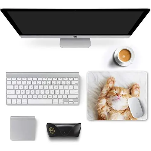 Auhoahsil Mouse Pad, 12 x 10 in Cute Cat Theme Computer Mouse Pad for Desk, Premium-Textured Non-Slip Rubber Stitched Edges Waterproof Square Mouse Mat for Gaming Work Wireless Mice, White - 3