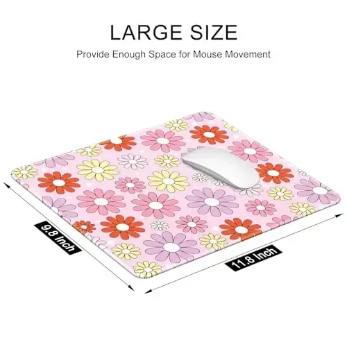 Auhoahsil Mouse Pad, 12 x 10 in Cute Flower Theme Computer Mouse Pad for Desk, Premium-Textured Non-Slip Rubber Stitched Edges Waterproof Square Mouse Mat for Gaming Work Wireless Mice, Pink Purple - 3