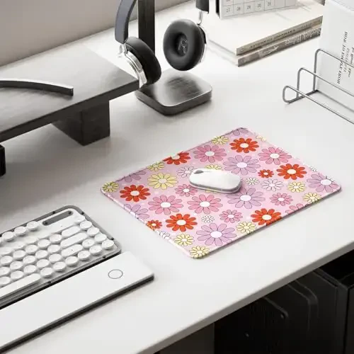 Auhoahsil Mouse Pad, 12 x 10 in Cute Flower Theme Computer Mouse Pad for Desk, Premium-Textured Non-Slip Rubber Stitched Edges Waterproof Square Mouse Mat for Gaming Work Wireless Mice, Pink Purple - 6