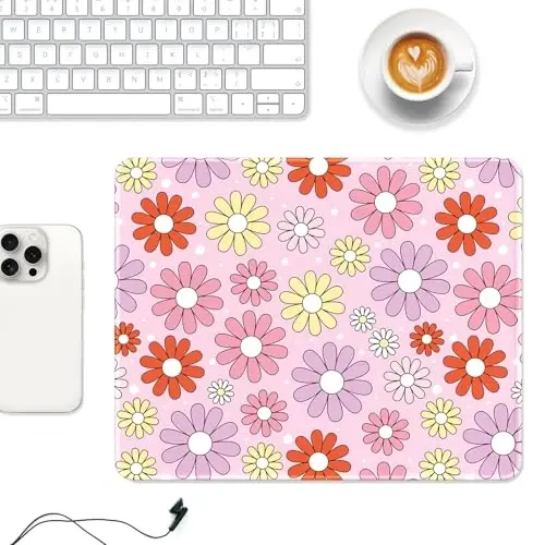 Auhoahsil Mouse Pad, 12 x 10 in Cute Flower Theme Computer Mouse Pad for Desk, Premium-Textured Non-Slip Rubber Stitched Edges Waterproof Square Mouse Mat for Gaming Work Wireless Mice, Pink Purple - 2