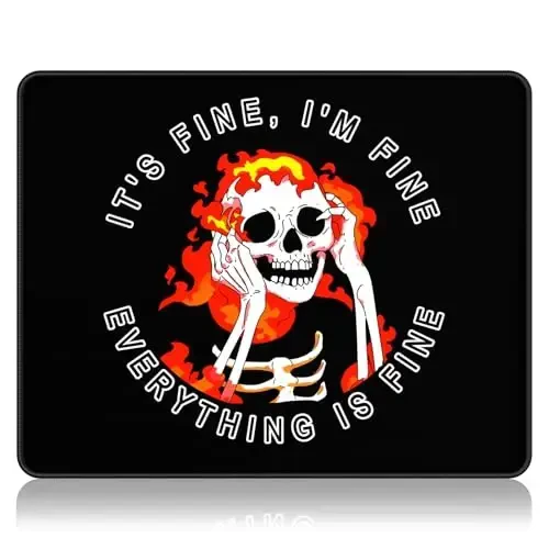 Auhoahsil Mouse Pad, 12 x 10 in Cute Skull Theme Computer Mouse Pad for Desk, Premium-Textured Non-Slip Rubber Stitched Edges Waterproof Square Mouse Mat for Gaming Work Wireless Mice, I am fine 