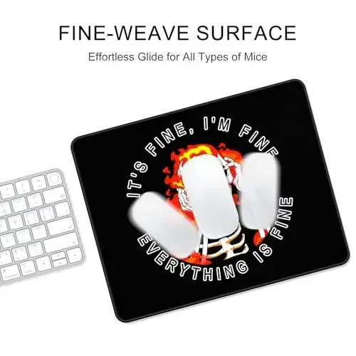 Auhoahsil Mouse Pad, 12 x 10 in Cute Skull Theme Computer Mouse Pad for Desk, Premium-Textured Non-Slip Rubber Stitched Edges Waterproof Square Mouse Mat for Gaming Work Wireless Mice, I am fine - 4