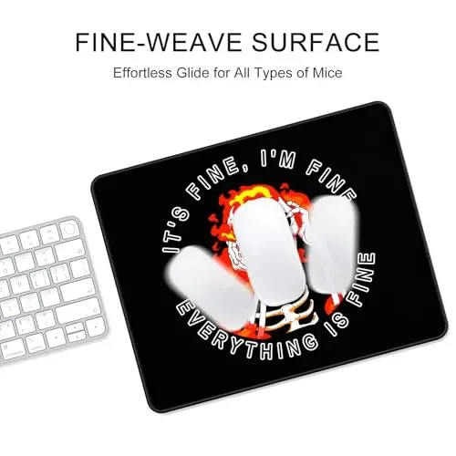 Auhoahsil Mouse Pad, 12 x 10 in Cute Skull Theme Computer Mouse Pad for Desk, Premium-Textured Non-Slip Rubber Stitched Edges Waterproof Square Mouse Mat for Gaming Work Wireless Mice, I am fine - 4