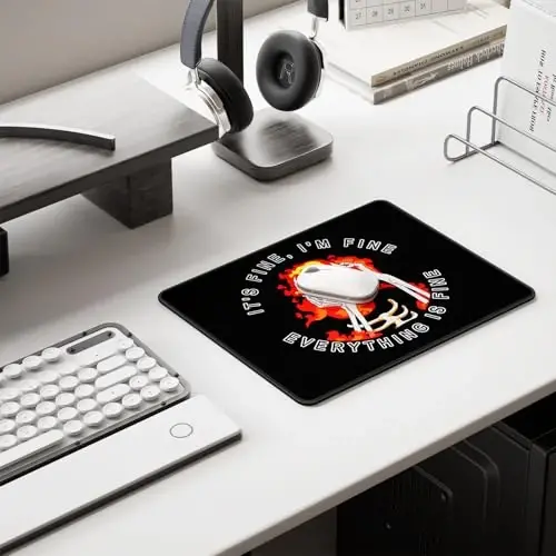 Auhoahsil Mouse Pad, 12 x 10 in Cute Skull Theme Computer Mouse Pad for Desk, Premium-Textured Non-Slip Rubber Stitched Edges Waterproof Square Mouse Mat for Gaming Work Wireless Mice, I am fine - 6