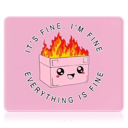 Auhoahsil Mouse Pad, 12 x 10 in Dumpster on Fire Computer Mouse Pad for Desk, Premium-Textured Non-Slip Rubber Stitched Edges Waterproof Square Mouse Mat for Gaming Work Wireless Mice, It's Fine 