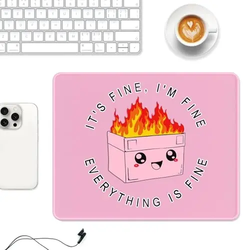 Auhoahsil Mouse Pad, 12 x 10 in Dumpster on Fire Computer Mouse Pad for Desk, Premium-Textured Non-Slip Rubber Stitched Edges Waterproof Square Mouse Mat for Gaming Work Wireless Mice, It's Fine - 2