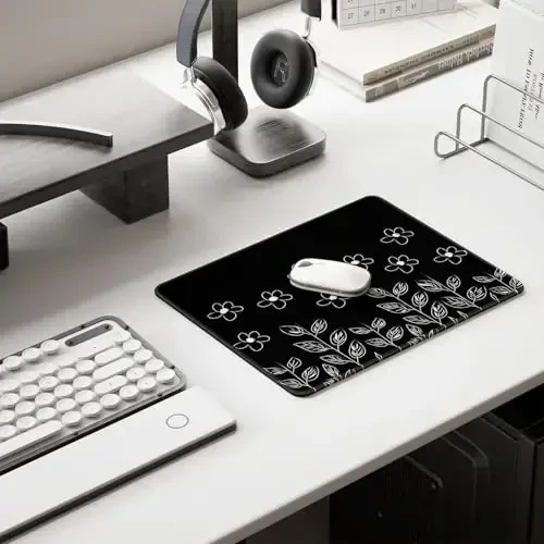 Auhoahsil Mouse Pad, 12 x 10 in Flower Theme Computer Mouse Pad for Desk, Premium-Textured Non-Slip Rubber Stitched Edges Waterproof Square Mouse Mat for Gaming Work Wireless Mice, Black - 6