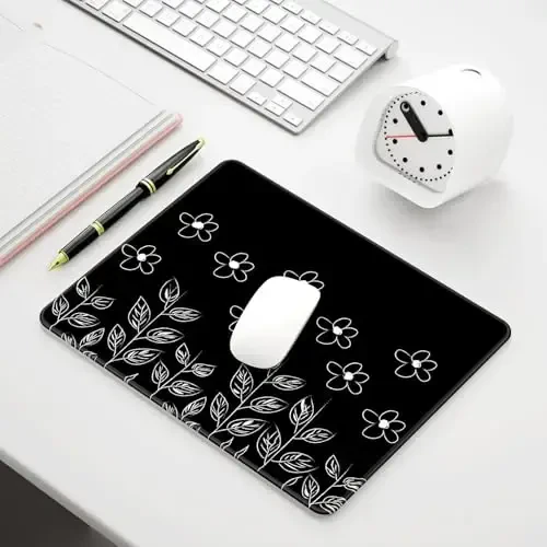 Auhoahsil Mouse Pad, 12 x 10 in Flower Theme Computer Mouse Pad for Desk, Premium-Textured Non-Slip Rubber Stitched Edges Waterproof Square Mouse Mat for Gaming Work Wireless Mice, Black - 7