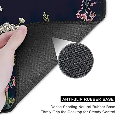 Auhoahsil Mouse Pad, 12 x 10 in Flower Theme Computer Mouse Pad for Desk, Premium-Textured Non-Slip Rubber Stitched Edges Waterproof Square Mouse Mat for Gaming Work Wireless Mice, Black - 5