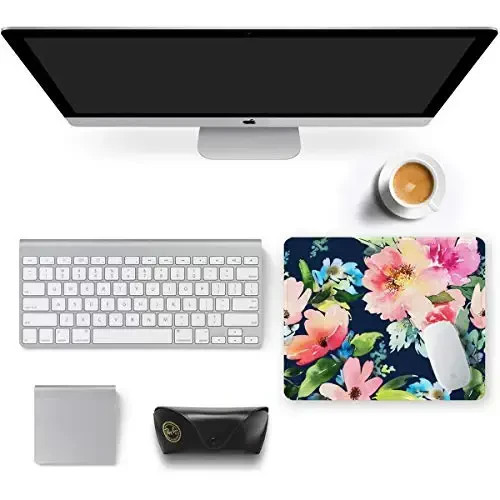 Auhoahsil Mouse Pad, 12 x 10 in Flowers Theme Computer Mouse Pad for Desk, Premium-Textured Non-Slip Rubber Stitched Edges Waterproof Square Mouse Mat for Gaming Work Wireless Mice, Black - 3