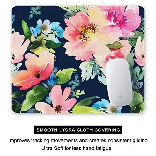 Auhoahsil Mouse Pad, 12 x 10 in Flowers Theme Computer Mouse Pad for Desk, Premium-Textured Non-Slip Rubber Stitched Edges Waterproof Square Mouse Mat for Gaming Work Wireless Mice, Black - 4