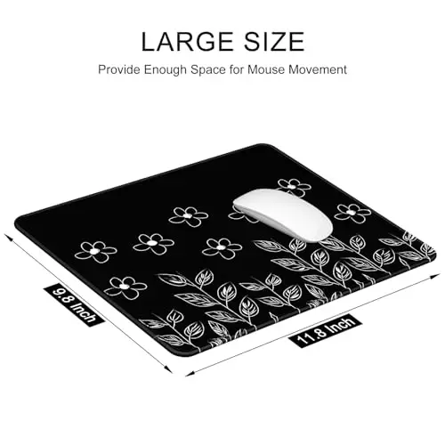 Auhoahsil Mouse Pad, 12 x 10 in Flowers Theme Computer Mouse Pad for Desk, Premium-Textured Non-Slip Rubber Stitched Edges Waterproof Square Mouse Mat for Gaming Work Wireless Mice, Black - 3