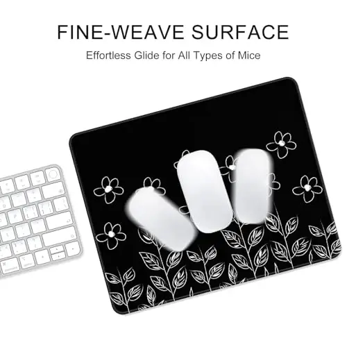 Auhoahsil Mouse Pad, 12 x 10 in Flowers Theme Computer Mouse Pad for Desk, Premium-Textured Non-Slip Rubber Stitched Edges Waterproof Square Mouse Mat for Gaming Work Wireless Mice, Black - 4