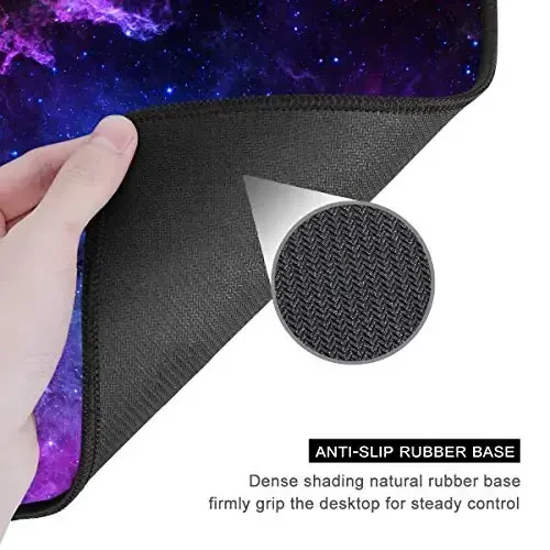 Auhoahsil Mouse Pad, 12 x 10 in Galaxy Theme Computer Mouse Pad for Desk, Premium-Textured Non-Slip Rubber Stitched Edges Waterproof Square Mouse Mat for Gaming Work Wireless Mice, Purple - 5