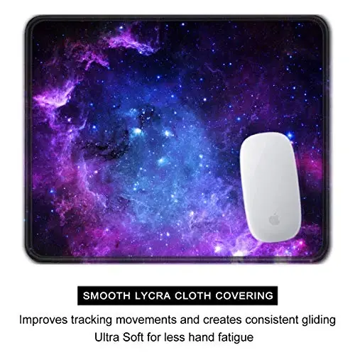 Auhoahsil Mouse Pad, 12 x 10 in Galaxy Theme Computer Mouse Pad for Desk, Premium-Textured Non-Slip Rubber Stitched Edges Waterproof Square Mouse Mat for Gaming Work Wireless Mice, Purple - 4