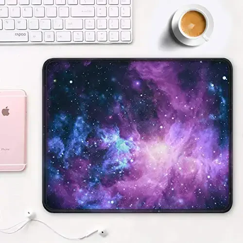 Auhoahsil Mouse Pad, 12 x 10 in Galaxy Theme Computer Mouse Pad for Desk, Premium-Textured Non-Slip Rubber Stitched Edges Waterproof Square Mouse Mat for Gaming Work Wireless Mice, Purple - 2