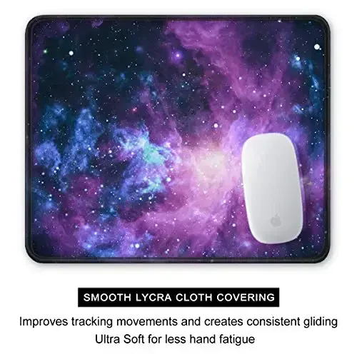 Auhoahsil Mouse Pad, 12 x 10 in Galaxy Theme Computer Mouse Pad for Desk, Premium-Textured Non-Slip Rubber Stitched Edges Waterproof Square Mouse Mat for Gaming Work Wireless Mice, Purple - 4
