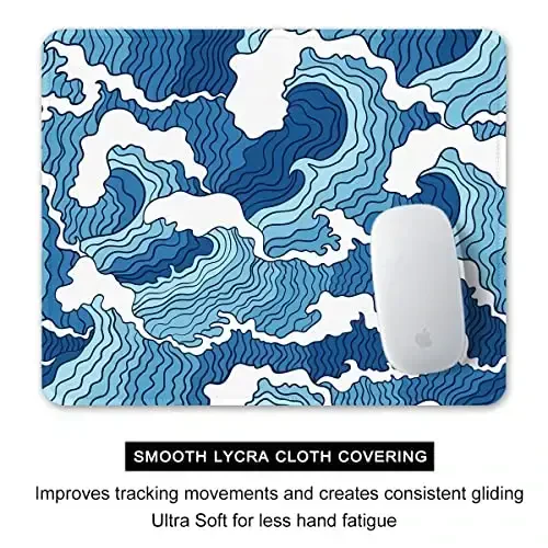 Auhoahsil Mouse Pad, 12 x 10 in Japanese Style Wave Computer Mouse Pad for Desk, Premium-Textured Non-Slip Rubber Stitched Edges Waterproof Square Mouse Mat for Gaming Work Wireless Mice, Blue - 4