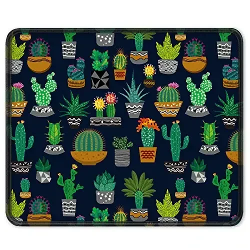 Auhoahsil Mouse Pad, 12 x 10 in Cactus Theme Computer Mouse Pad for Desk, Premium-Textured Non-Slip Rubber Stitched Edges Waterproof Square Mouse Mat for Gaming Work Wireless Mice, Black 