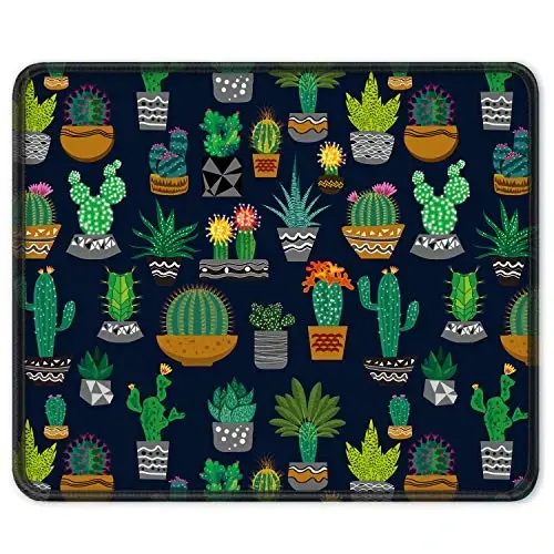 Auhoahsil Mouse Pad, 12 x 10 in Cactus Theme Computer Mouse Pad for Desk, Premium-Textured Non-Slip Rubber Stitched Edges Waterproof Square Mouse Mat for Gaming Work Wireless Mice, Black - 1