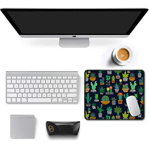 Auhoahsil Mouse Pad, 12 x 10 in Cactus Theme Computer Mouse Pad for Desk, Premium-Textured Non-Slip Rubber Stitched Edges Waterproof Square Mouse Mat for Gaming Work Wireless Mice, Black - 3