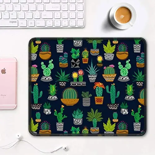 Auhoahsil Mouse Pad, 12 x 10 in Cactus Theme Computer Mouse Pad for Desk, Premium-Textured Non-Slip Rubber Stitched Edges Waterproof Square Mouse Mat for Gaming Work Wireless Mice, Black - 2