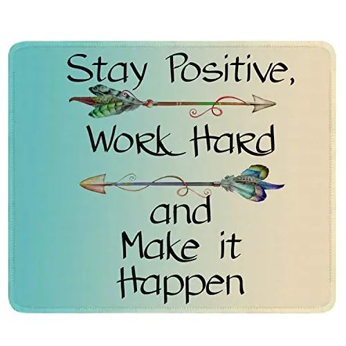 Auhoahsil Mouse Pad, 12 x 10 in Thick Rubber Premium-Textured Non-Slip Stitched Edges Waterproof Square Mouse Mat with Cute Pattern for Gaming Work Computer Office, Larger, Inspirational Quotes - 1