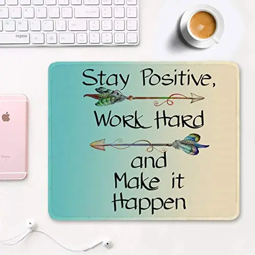 Auhoahsil Mouse Pad, 12 x 10 in Thick Rubber Premium-Textured Non-Slip Stitched Edges Waterproof Square Mouse Mat with Cute Pattern for Gaming Work Computer Office, Larger, Inspirational Quotes - 2