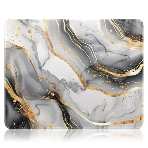 Auhoahsil Mouse Pad, 12 x 10 in Luxury Marble Theme Computer Mouse Pad for Desk, Premium-Textured Non-Slip Rubber Stitched Edges Waterproof Square Mouse Mat for Gaming Work Wireless Mice, Gray Gold 