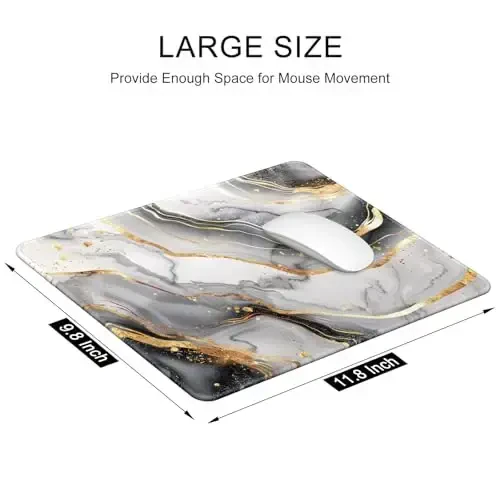 Auhoahsil Mouse Pad, 12 x 10 in Luxury Marble Theme Computer Mouse Pad for Desk, Premium-Textured Non-Slip Rubber Stitched Edges Waterproof Square Mouse Mat for Gaming Work Wireless Mice, Gray Gold - 3